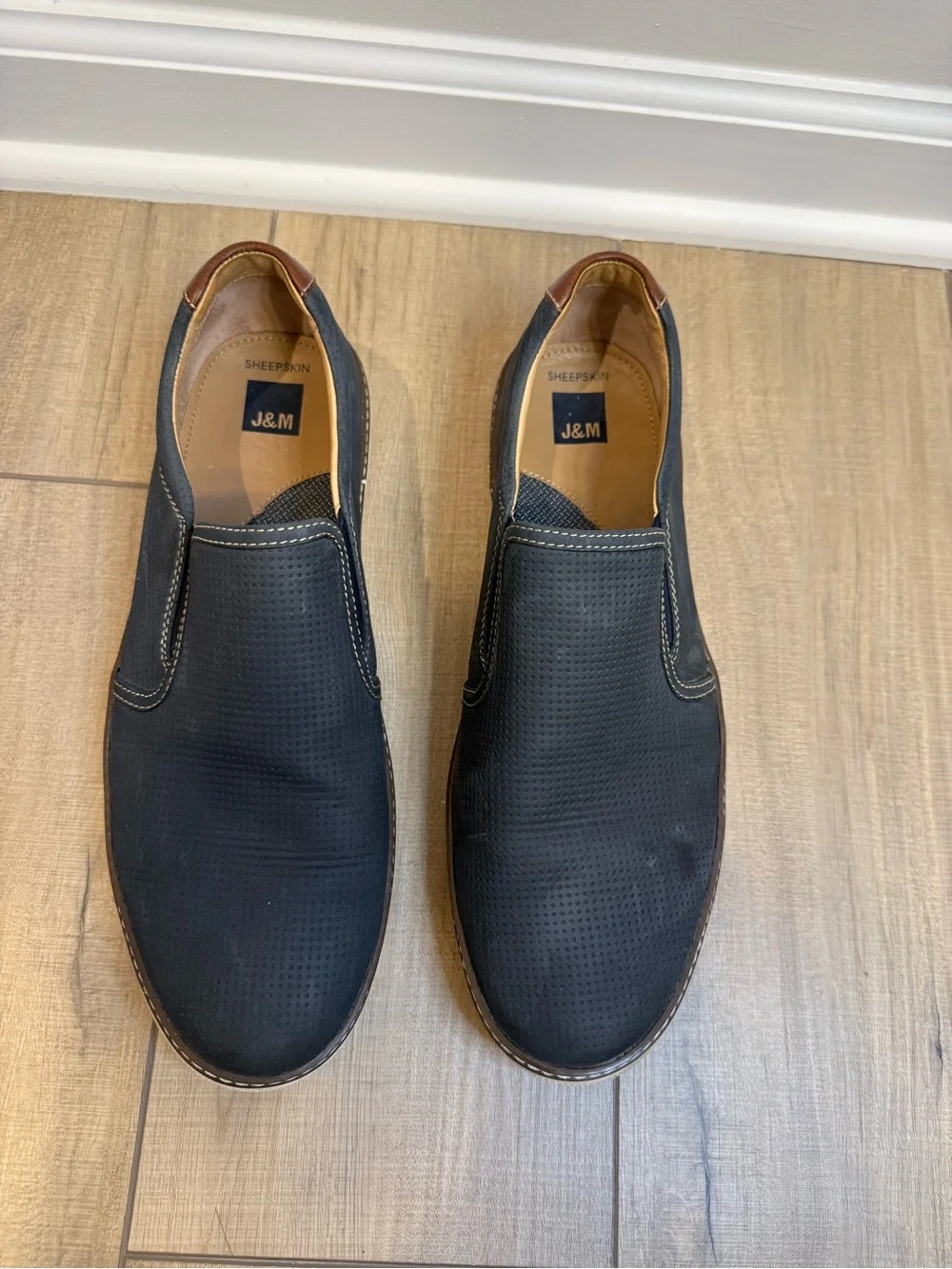 Johnston & Murphy Perforated Navy Slip-On Loafers